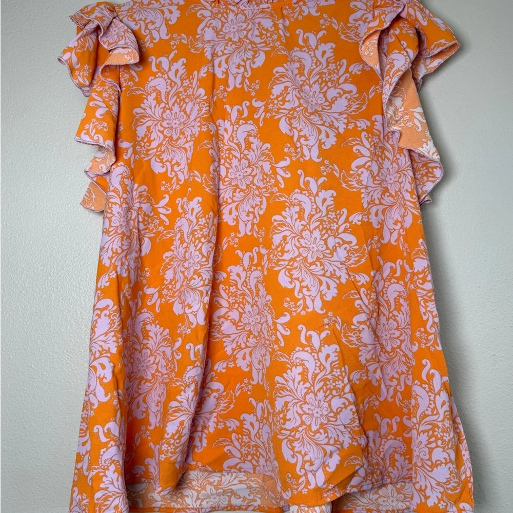 NWOT Haptics Flutter Sleeve Floral Blouse in Orange - Picture 2 of 7